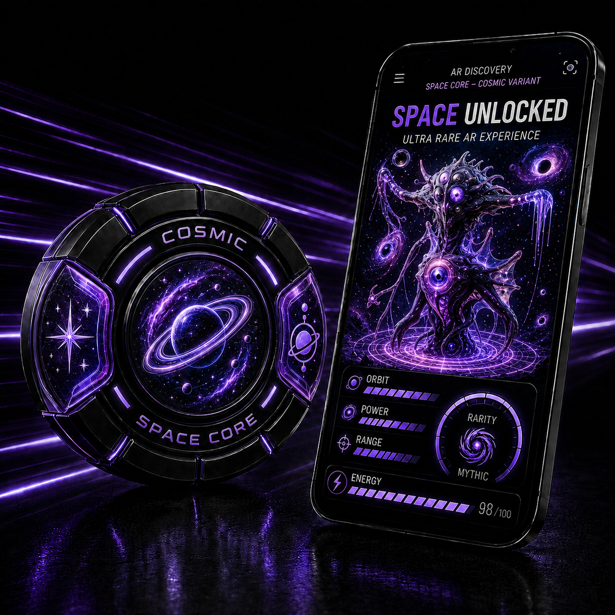 Space Core Cosmic Variant with a strange alien AR creature and cosmic interface